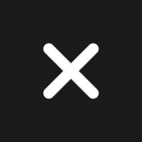Cross mark dark mode glyph ui icon. Delete action. Cancel button. User interface design. White silhouette symbol on black space. Solid pictogram for web, mobile. Vector isolated illustration