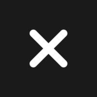 Cross mark dark mode glyph ui icon. Delete action. Cancel button. User interface design. White silhouette symbol on black space. Solid pictogram for web, mobile. Vector isolated illustration