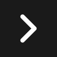 Right arrow dark mode glyph ui icon. Navigation direction. Angle bracket. User interface design. White silhouette symbol on black space. Solid pictogram for web, mobile. Vector isolated illustration