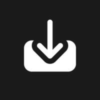 Download file dark mode glyph ui icon. Uploading process. Transfer data. User interface design. White silhouette symbol on black space. Solid pictogram for web, mobile. Vector isolated illustration