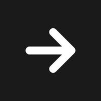 Rightwards arrow dark mode glyph ui icon. Pressing right. Setting menu. User interface design. White silhouette symbol on black space. Solid pictogram for web, mobile. Vector isolated illustration
