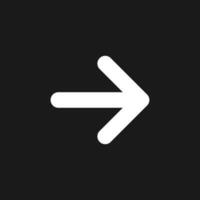 Rightwards arrow dark mode glyph ui icon. Pressing right. Setting menu. User interface design. White silhouette symbol on black space. Solid pictogram for web, mobile. Vector isolated illustration