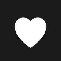 Heart dark mode glyph ui icon. Like button. Expressing love. Reaction. User interface design. White silhouette symbol on black space. Solid pictogram for web, mobile. Vector isolated illustration