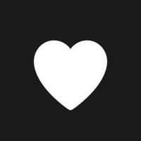 Heart dark mode glyph ui icon. Like button. Expressing love. Reaction. User interface design. White silhouette symbol on black space. Solid pictogram for web, mobile. Vector isolated illustration