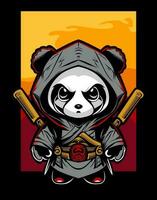 Japanese Samurai Panda With Katana Sword Vector Illustration