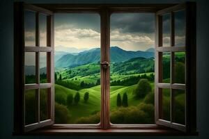 Landscape nature view background. view from window AI Generated photo