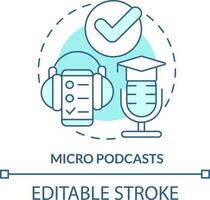 Micro podcasts turquoise concept icon. Delivery microlearning option abstract idea thin line illustration. Audio content. Isolated outline drawing. Editable stroke vector