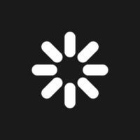 Loading indicator dark mode glyph ui icon. Progress spinner. Waiting. User interface design. White silhouette symbol on black space. Solid pictogram for web, mobile. Vector isolated illustration