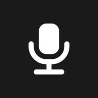 Microphone dark mode glyph ui icon. Voice message. Convert text into audio. User interface design. White silhouette symbol on black space. Solid pictogram for web, mobile. Vector isolated illustration