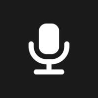 Microphone dark mode glyph ui icon. Voice message. Convert text into audio. User interface design. White silhouette symbol on black space. Solid pictogram for web, mobile. Vector isolated illustration