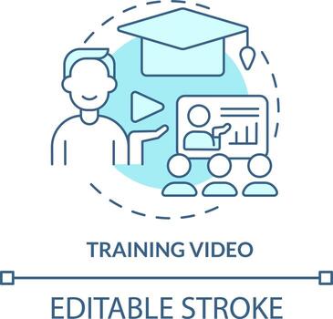 Training video turquoise concept icon. Microlearning video example abstract idea thin line illustration. Online streaming. Isolated outline drawing. Editable stroke vector