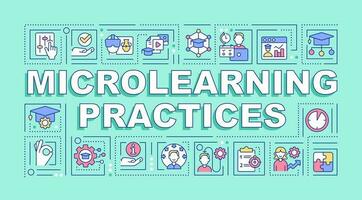 Microlearning practices word concepts mint banner. Advance skills. Infographics with editable icons on color background. Isolated typography. Vector illustration with text
