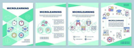 Microlearning approach green brochure template. E learning. Leaflet design with linear icons. Editable 4 vector layouts for presentation, annual reports