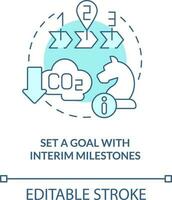 Set goal with interim milestones turquoise concept icon. Transforming to net zero abstract idea thin line illustration. Isolated outline drawing. Editable stroke vector