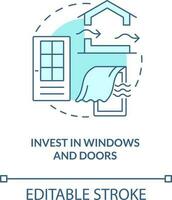 Invest in windows and doors turquoise concept icon. Air ventilation design approach abstract idea thin line illustration. Isolated outline drawing. Editable stroke vector