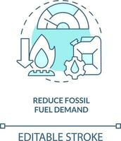 Reduce fossil fuel demand turquoise concept icon. Net zero. Carbon removal strategy abstract idea thin line illustration. Isolated outline drawing. Editable stroke vector