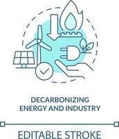 Decarbonizing energy and industry turquoise concept icon. Global net zero goal abstract idea thin line illustration. Isolated outline drawing. Editable stroke vector