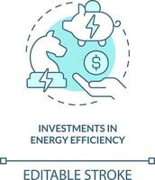 Investments in energy efficiency turquoise concept icon. Commerce. Net zero practice abstract idea thin line illustration. Isolated outline drawing. Editable stroke vector