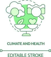 Climate and health green concept icon. Impact on wellbeing. Global net zero goal abstract idea thin line illustration. Isolated outline drawing. Editable stroke vector