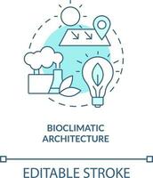 Bioclimatic architecture turquoise concept icon. Climate. Net zero design approach abstract idea thin line illustration. Isolated outline drawing. Editable stroke vector