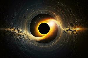 black hole with gravitational lens effect in front of bright stars AI Generated photo