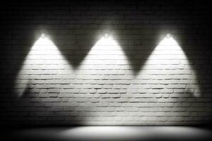 White brick wall with three spotlights AI Generated photo