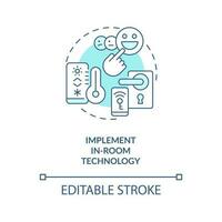 Implement in-room technology turquoise concept icon. Maintaining guest satisfaction abstract idea thin line illustration. Isolated outline drawing. Editable stroke vector