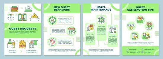 Guest satisfaction green brochure template. Hotel maintenance. Leaflet design with linear icons. Editable 4 vector layouts for presentation, annual reports