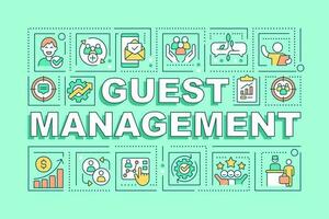 Guest management word concepts green banner. Communicate hotel visitors. Infographics with editable icons on color background. Isolated typography. Vector illustration with text