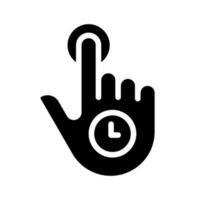 Hold black glyph icon. Long press. Touchscreen control gesture. Smartphone navigation. Show more options. Silhouette symbol on white space. Solid pictogram. Vector isolated illustration