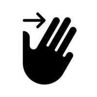 Three finger swipe black glyph icon. Multi touch control. Touchscreen navigation. Technology. Digital device. Silhouette symbol on white space. Solid pictogram. Vector isolated illustration