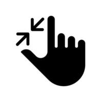 Zoom out touch black glyph icon. Multi touch technology. Adjust zoom. Touchscreen control gesture. Smartphone. Silhouette symbol on white space. Solid pictogram. Vector isolated illustration
