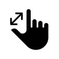 Zoom in touch black glyph icon. Enlargement. Magnify image. Touchscreen control gesture. Display navigation. Silhouette symbol on white space. Solid pictogram. Vector isolated illustration