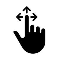 Drag black glyph icon. Tap and pull image. Touchscreen control gesture. Pointing finger and arrows. Smartphone. Silhouette symbol on white space. Solid pictogram. Vector isolated illustration