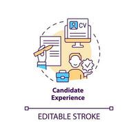 Candidate experience resume concept icon. Professional CV. Job seeker abstract idea thin line illustration. Isolated outline drawing. Editable stroke vector