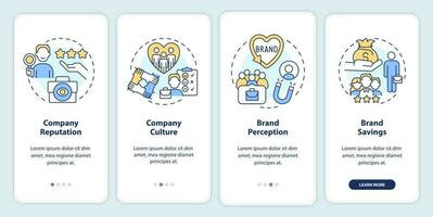 Benefits of HR branding onboarding mobile app screen. Employer brand walkthrough 4 steps editable graphic instructions with linear concepts. UI, UX, GUI template vector