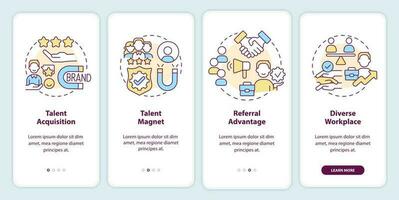 ganancias de empleador marca inducción móvil aplicación pantalla. reclutamiento recorrido 4 4 pasos editable gráfico instrucciones con lineal conceptos. ui, ux, gui modelo vector