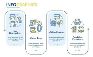 reclutamiento rectángulo infografía modelo. hora buscar y selección. datos visualización con 4 4 pasos. editable cronograma informacion cuadro. flujo de trabajo diseño con línea íconos vector