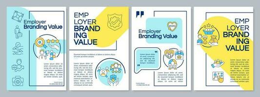 Company value blue and yellow brochure template. HR system. Leaflet design with linear icons. Editable 4 vector layouts for presentation, annual reports