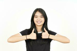 Showing Thumbs Up Of Beautiful Asian Woman Isolated On White Background photo