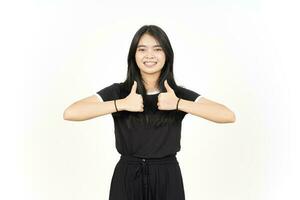 Showing Thumbs Up Of Beautiful Asian Woman Isolated On White Background photo