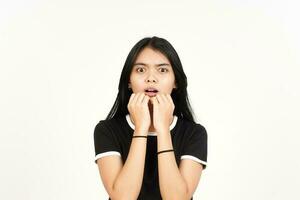 WOW Shocked Face Expression of Beautiful Asian Woman Isolated On White Background photo