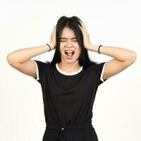 Hears bothering noise Of Beautiful Asian Woman Isolated On White Background photo