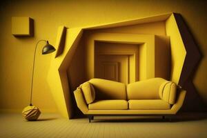 abstract background of yellow room with sofa AI Generated photo