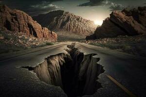 broken road by an earthquake AI Generated photo