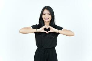 Showing Love Heart Sign Of Beautiful Asian Woman Isolated On White Background photo