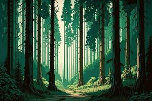 Beautiful forest with tall trees AI Generated photo