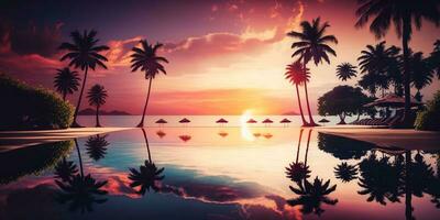 Outdoor luxury sunset over infinity pool swimming AI Generated photo