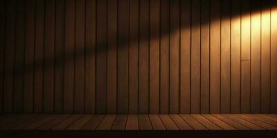 Lit realistic wooden wall, top light shadow AI Generated photo