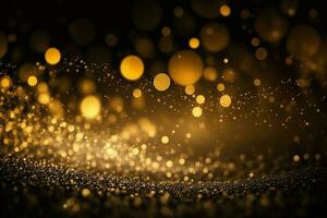 antecedentes de oro y negro Brillantina luces. desenfocado resumen antecedentes ai generado foto